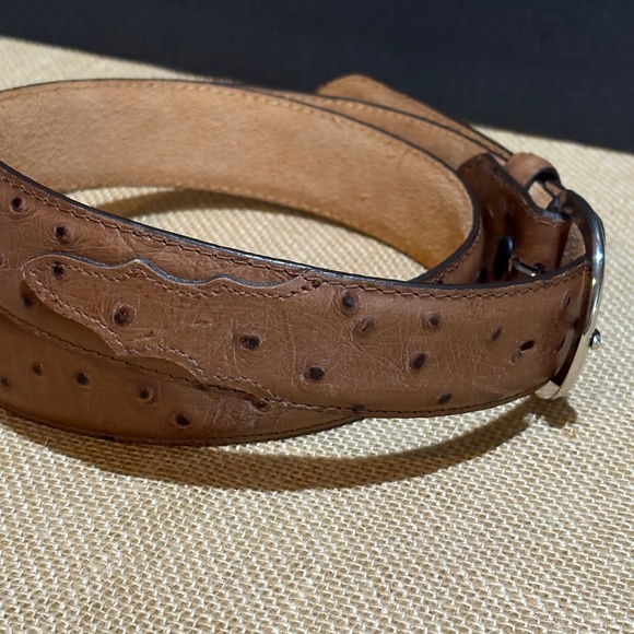 NWOT Mens Gift Ostrich Print Leather Belt + Western Buckle Sz 38 Y1025 USA 1 ⅜ - Picture 3 of 10